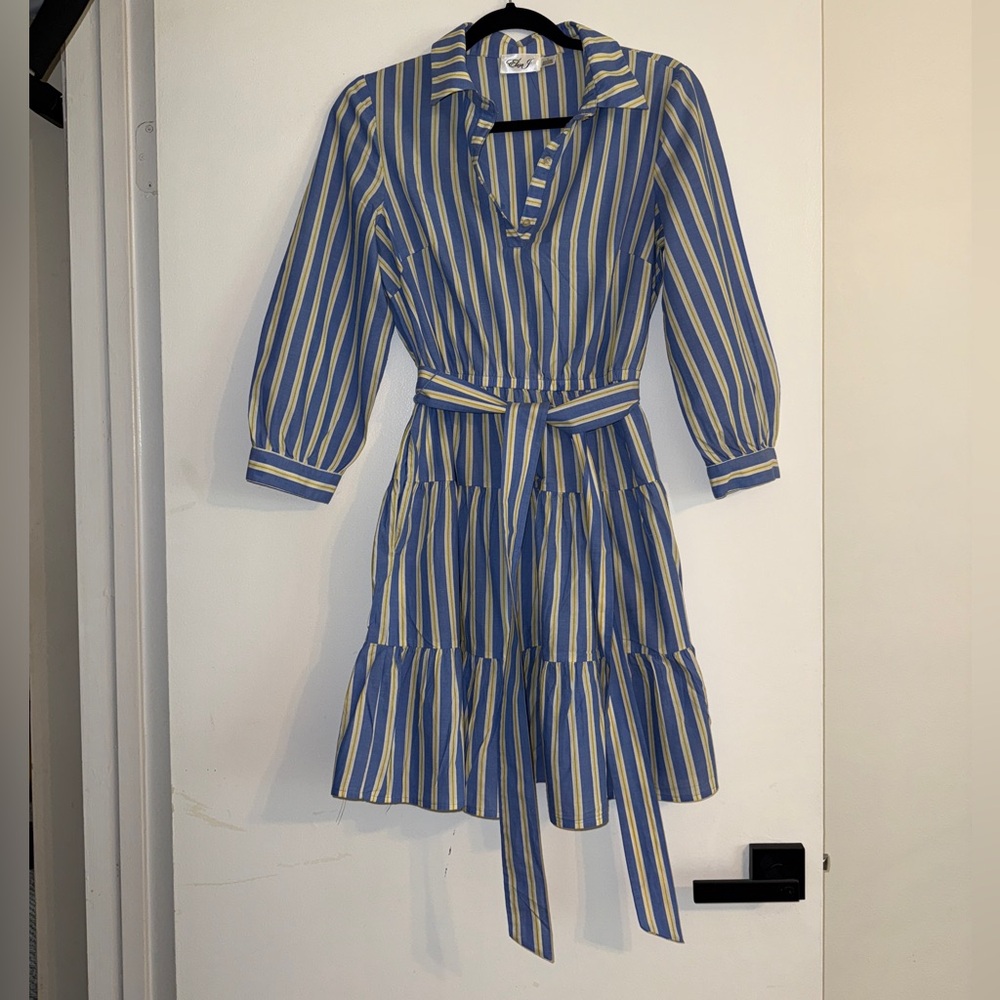 ELIZA J Stripped Belted Shirtdress SIZE: 6 - Picture 9 of 14